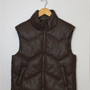 Brown Faux Leather Puffer Vest Zip Up Sleeveless Jacket Women’s Medium Ci Sono